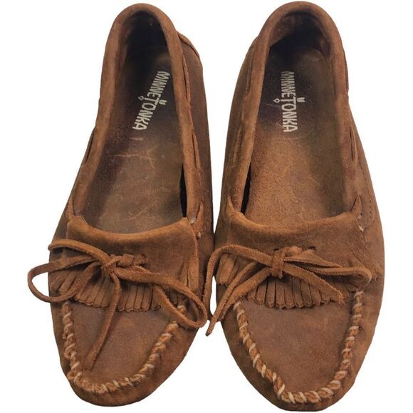 Minnetonka Kilty Brown Suede Leather Moccasins Shoes - Picture 1 of 10
